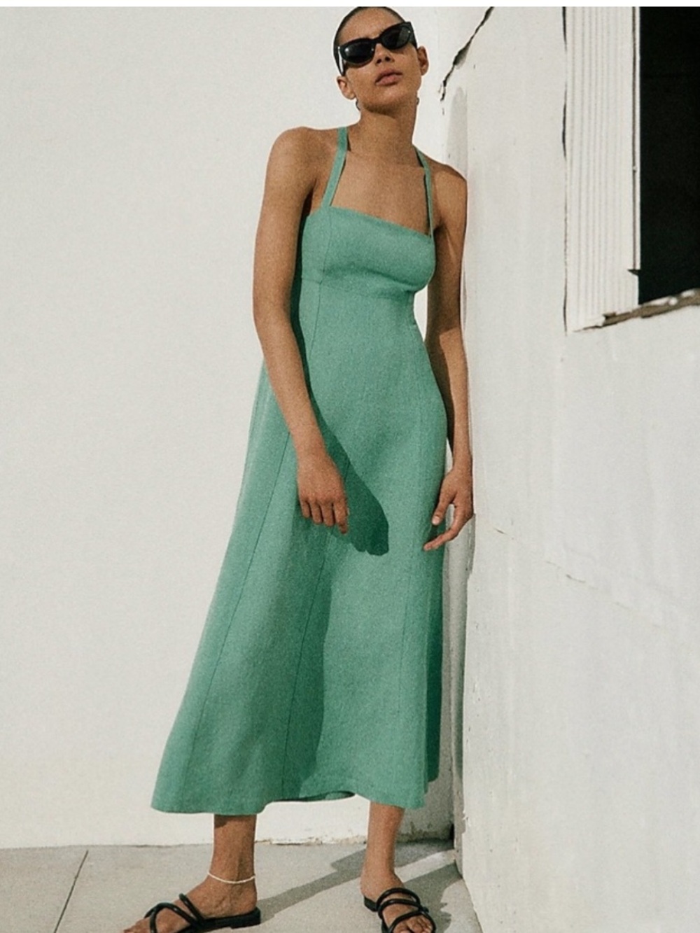 Madewell Trellis Green Tie Back Camden Green Spaghetti-Strap Maxi Dress